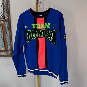 Zumba Fitness Royal Blue crewneck Sweatshirt with Neon Pink & Lime Accents EUC L